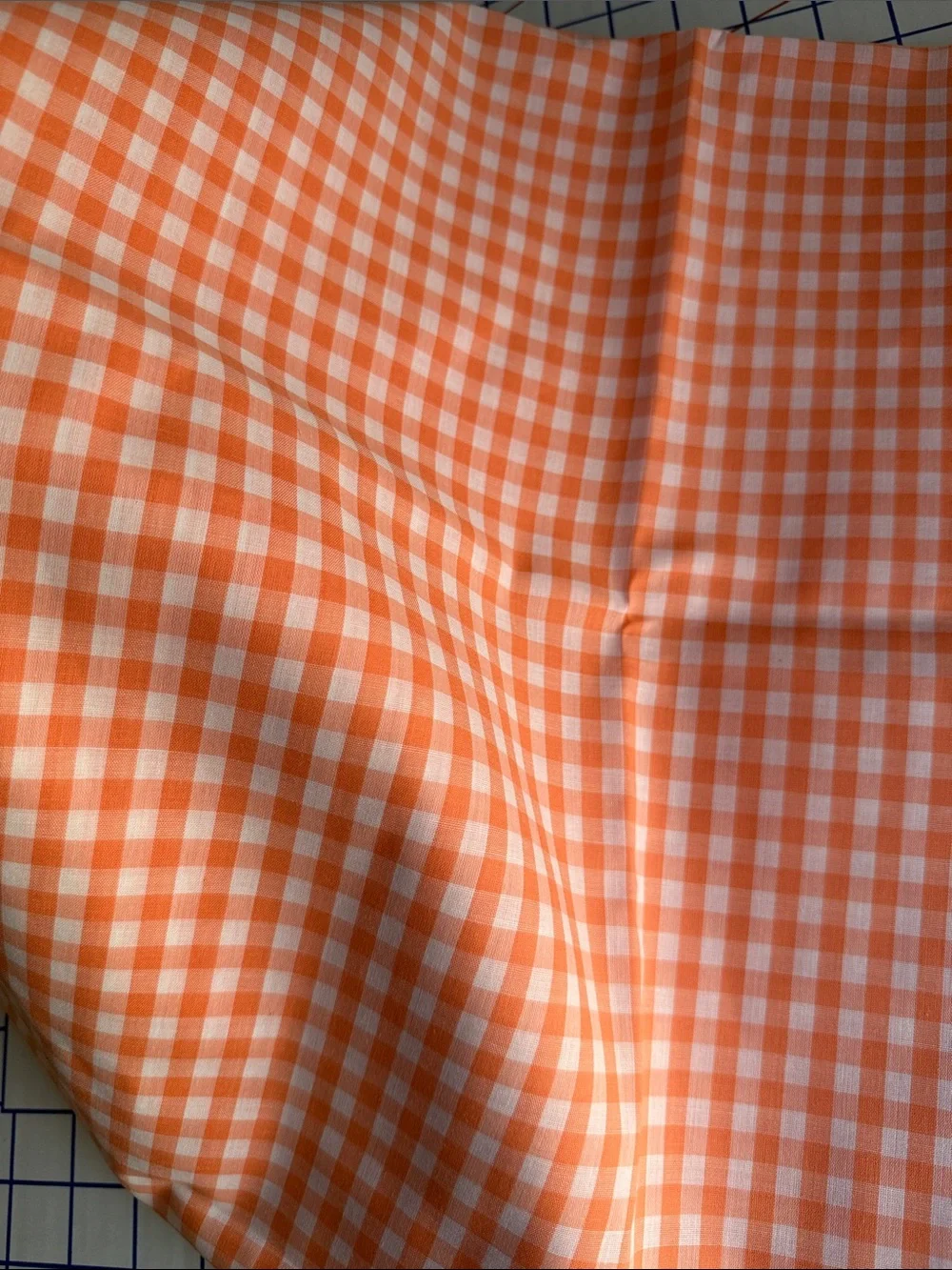 Vintage Orange White Gingham Fabric Woven 1/4” Check 2 Yards x 44